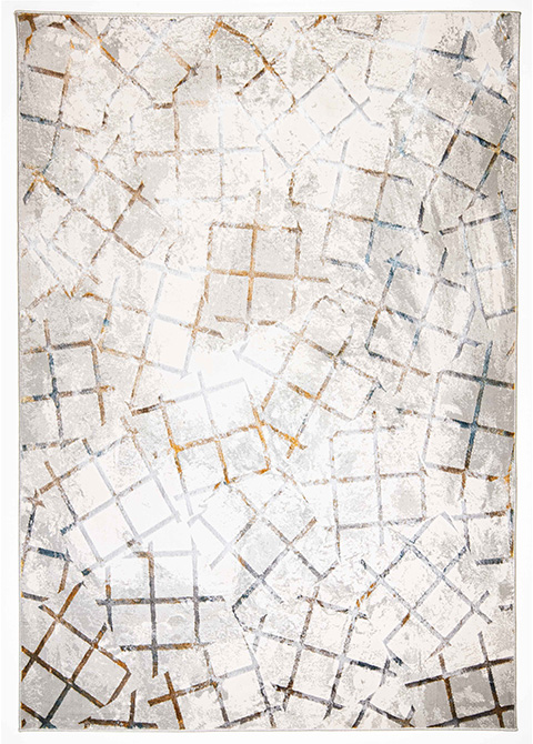 Tapete Moderno Neutro con Diseño Geométrico en Dorado y Gris, Colección Adara