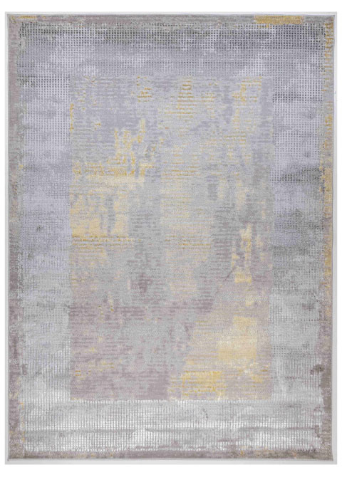 Tapete Contemporáneo Gris con Diseño Abstracto en Dorado Colección AYDA