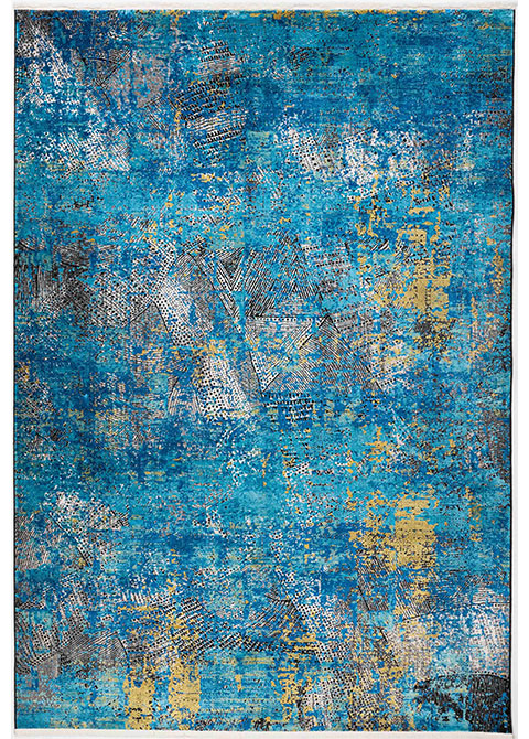 Tapete Moderno Azul con Diseño Abstracto en Dorado, Colección CIVITA