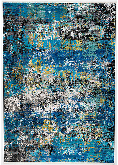 Tapete Moderno Azul con Diseño Abstracto en Dorado