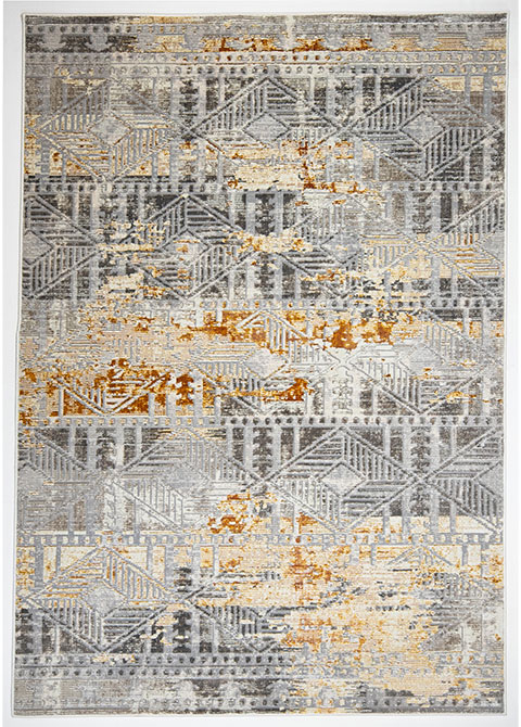 Tapete Moderno Gris con Diseño Geométrico en Dorado Colección ELIF