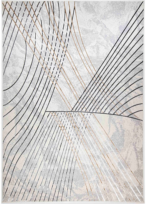 Tapete Moderno Neutro con Diseño de Líneas en Gris Oscuro y Dorado Colección FATIMA