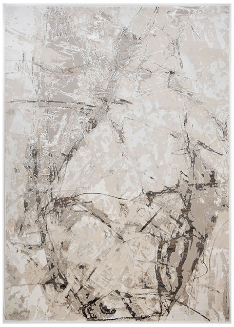 Tapete Moderno Beige con Diseño Abstracto en Gris Oscuro Colección GAMZE