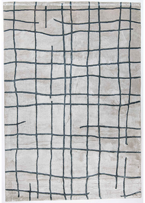 Tapete Moderno Beige con Diseño de Cuadrícula en Gris Oscuro