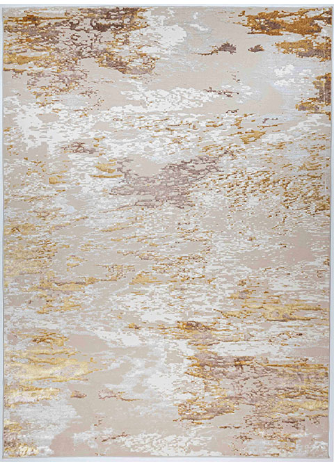 Tapete Moderno Beige con Diseño Abstracto en Dorado