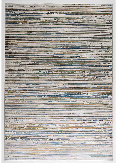 Tapete Moderno Neutro con Diseño Lineal en Azul y Cafe Colección ZARIA