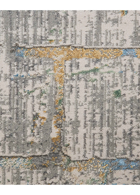 Tapete Abstracto Gris con Diseño de Mosaico en Azul y Ocre - Vista alternativa