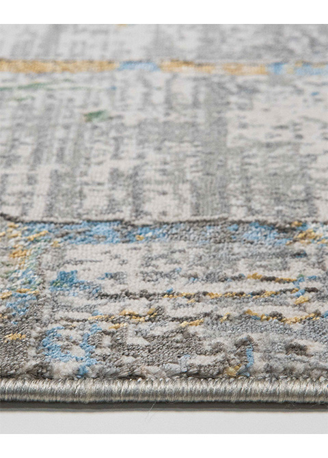 Tapete Abstracto Gris con Diseño de Mosaico en Azul y Ocre