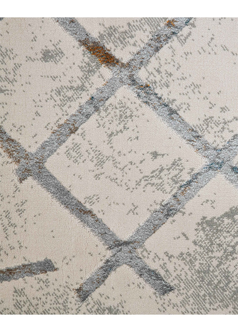 Tapete Moderno Marfil con Cuadrícula Trazada en Ocre y Azul - Vista alternativa