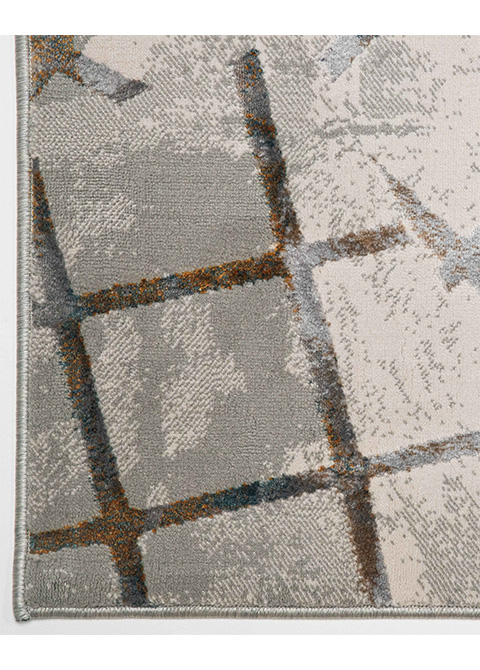 Tapete Moderno Marfil con Cuadrícula Trazada en Ocre y Azul
