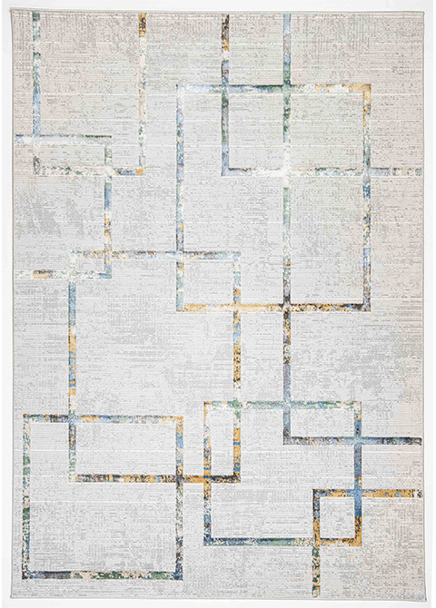 Tapete Moderno Crema con Marcos Geométricos en Azul y Ocre