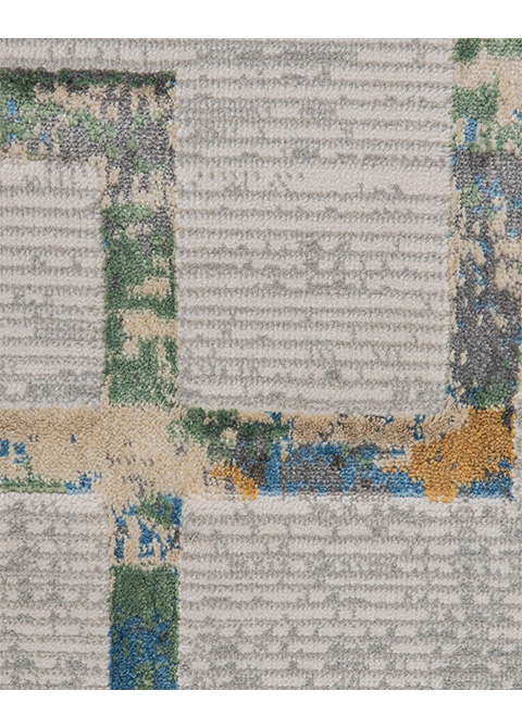 Tapete Moderno Crema con Marcos Geométricos en Azul y Ocre - Vista alternativa