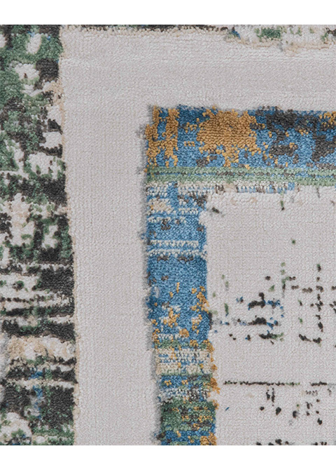 Tapete Moderno Marfil con Cenefas Enmarcadas en Azul y Dorado - Vista alternativa
