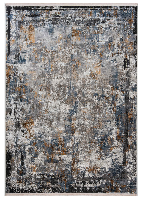 Tapete Abstracto Gris con Marco Desgastado en Negro y Ocre