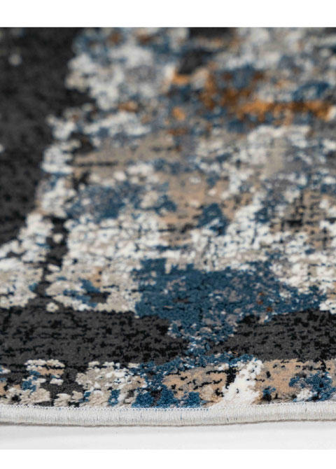 Tapete Abstracto Gris con Marco Desgastado en Negro y Ocre