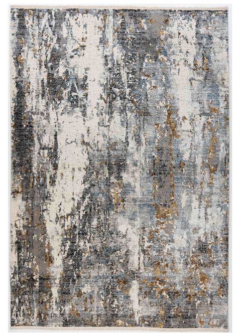 Tapete Abstracto Gris con Escurrido Vertical en Ocre y Azul