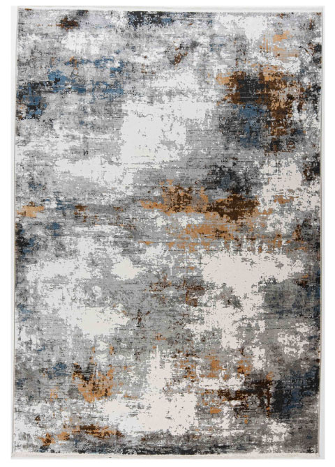 Tapete Abstracto Gris Claro con Manchas Difusas en Ocre y Azul