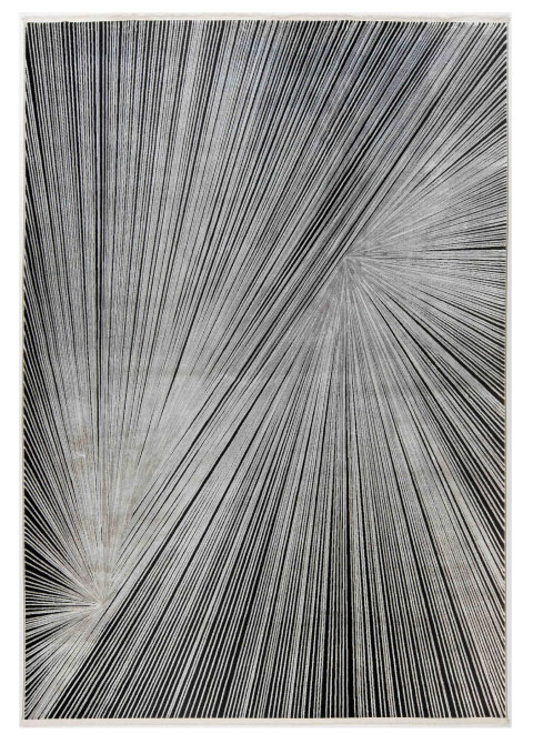 Tapete Gráfico Blanco con Líneas Radiales en Negro