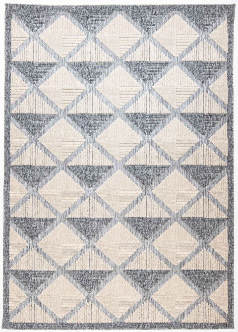 Tapete de Exterior Crema con Rombos Geométricos en Azul Gris