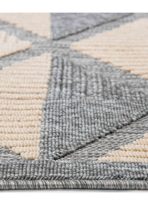 Tapete de Exterior Crema con Rombos Geométricos en Azul Gris