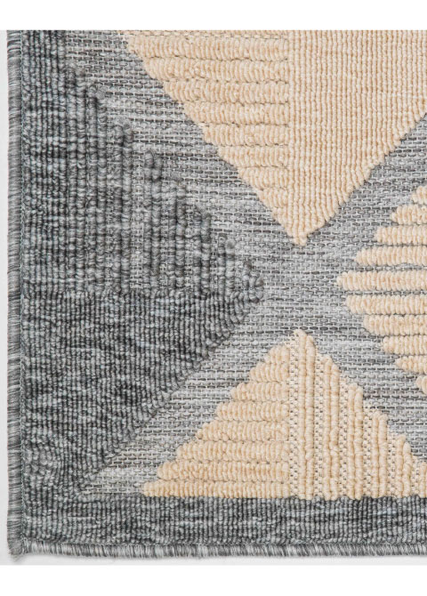Tapete de Exterior Crema con Rombos Geométricos en Azul Gris