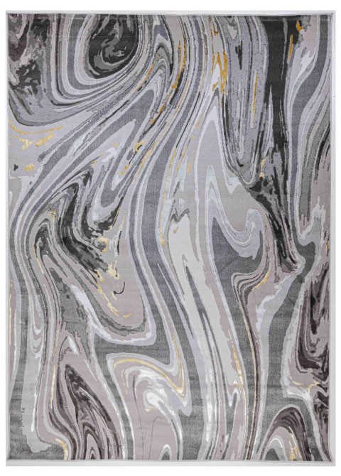 Tapete Abstracto Gris con Marmoleado y Vetas Doradas