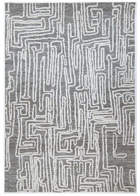 Tapete Abstracto Gris con Trazo de Laberinto en Marfil