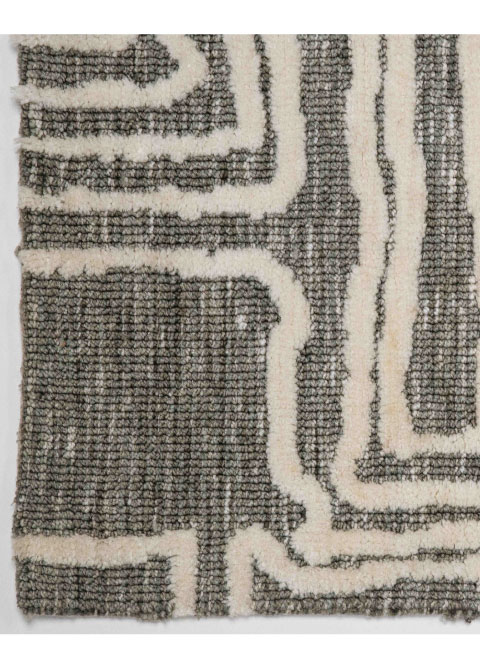 Tapete Abstracto Gris con Trazo de Laberinto en Marfil