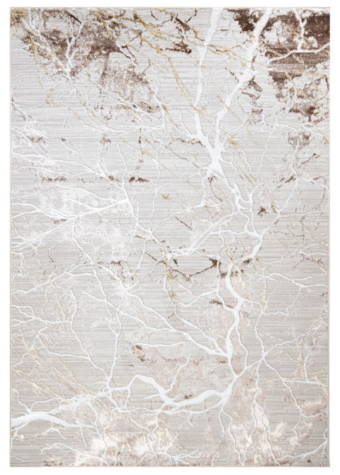 Tapete Abstracto Beige con Ramas en Blanco y Oro