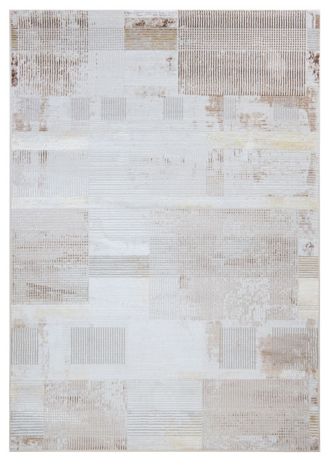 Tapete Geométrico Beige con Mosaico de Rectángulos Rayados