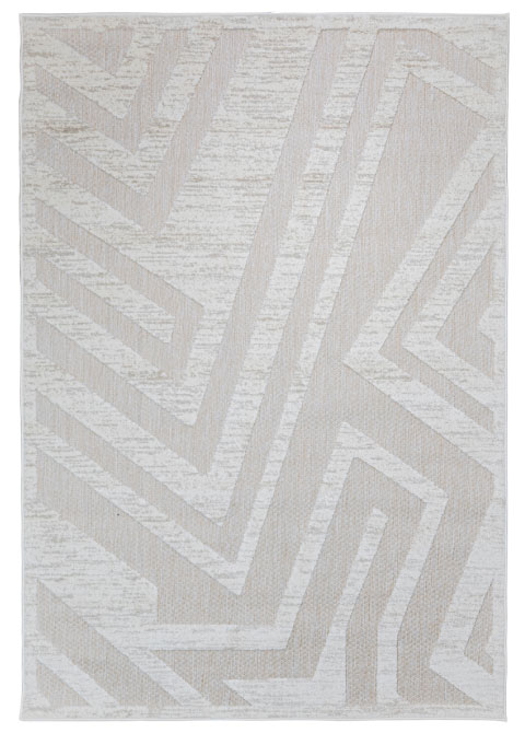 Tapete Geométrico Marfil con Grecas Angulares en Relieve