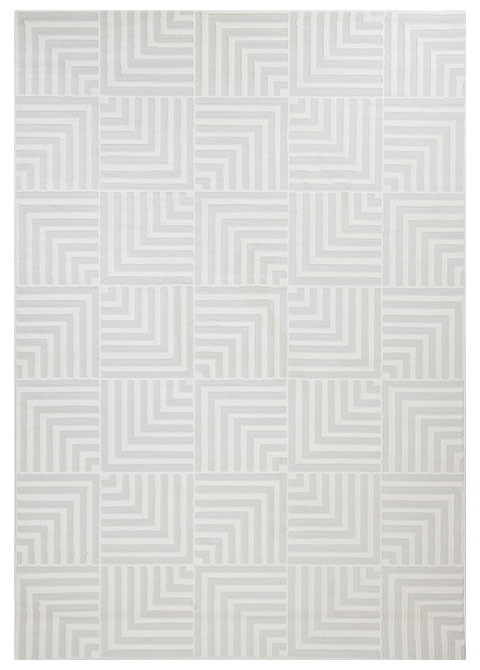 Tapete Geométrico Blanco con Damero de Ángulos en Relieve
