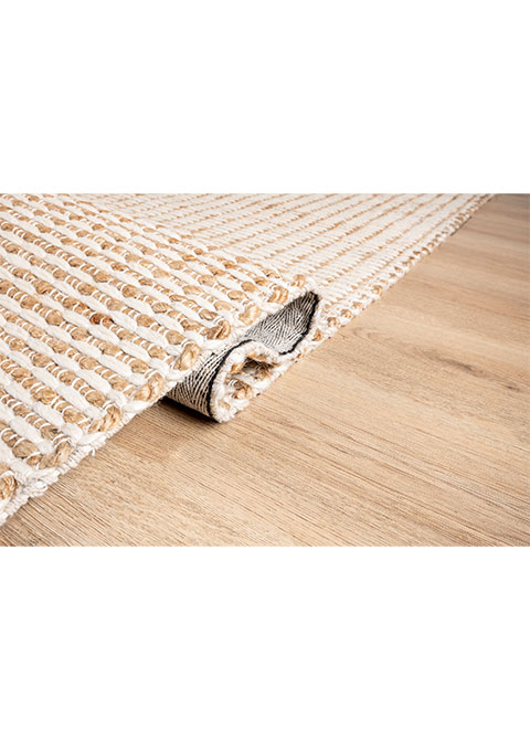 Tapete Tejido Beige con Rayado Fino en Marfil