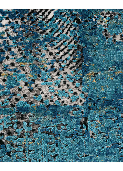 Tapete Abstracto Turquesa con Desgaste en Oro y Negro