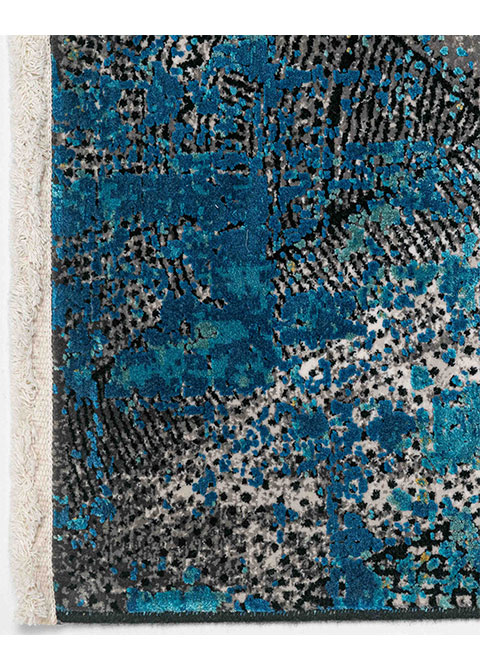 Tapete Abstracto Turquesa con Desgaste en Oro y Negro
