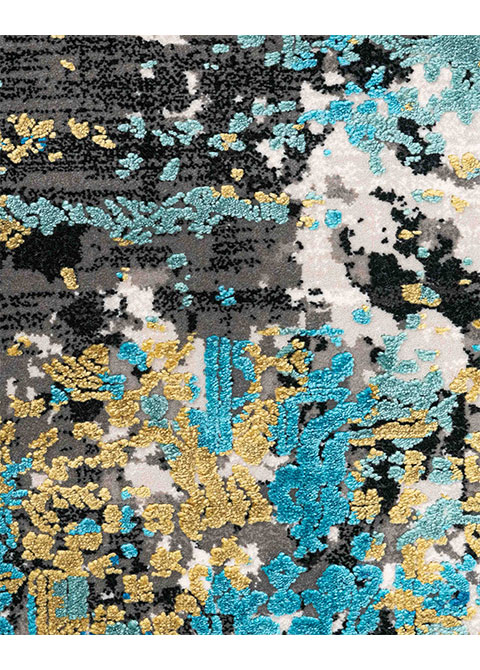 Tapete Abstracto Azul con Corrosión en Oro y Negro