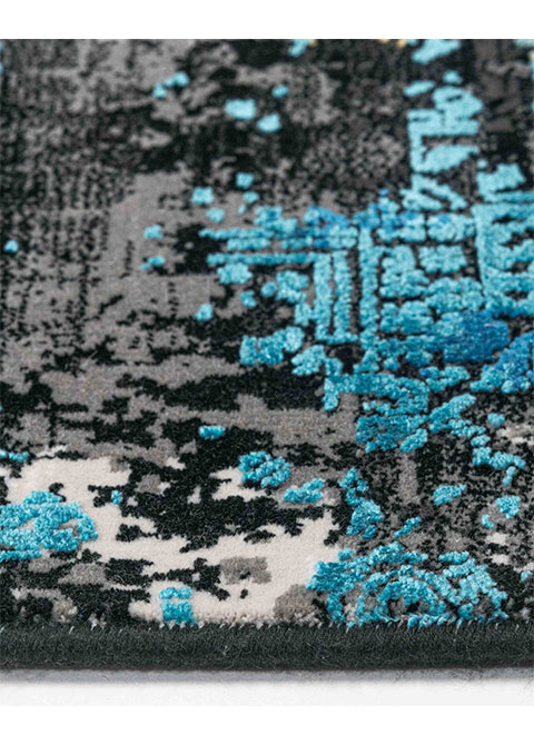 Tapete Abstracto Azul con Corrosión en Oro y Negro