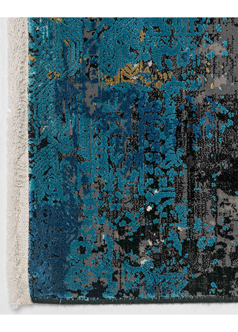 Tapete Abstracto Azul con Corrosión en Oro y Negro