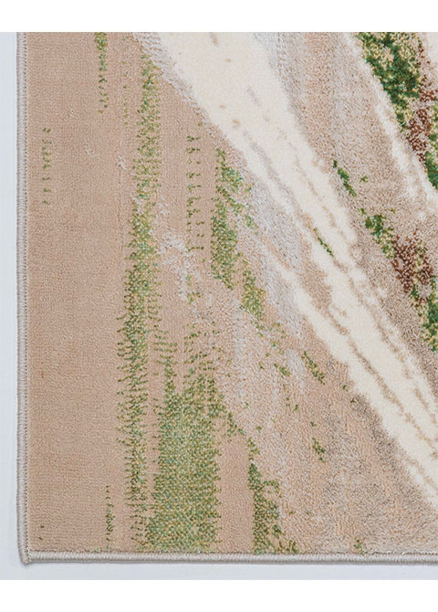 Tapete Abstracto Beige con Trazos Diagonales en Verde