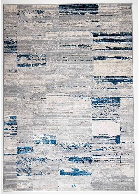 Tapete Abstracto Gris con Retazos Rayados en Azul