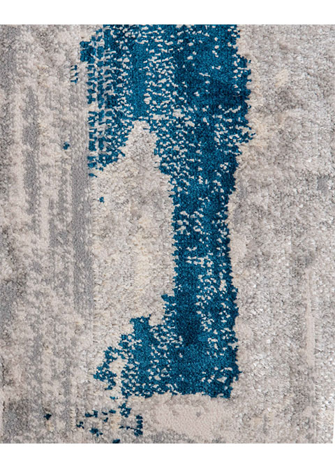 Tapete Abstracto Gris con Retazos Rayados en Azul