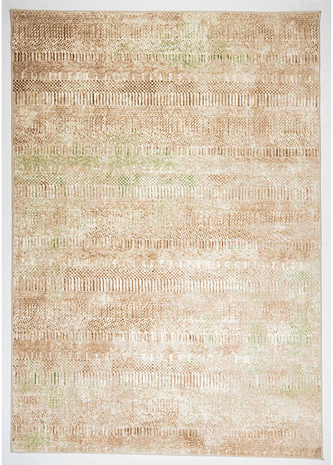Tapete Abstracto Beige con Hileras Tejidas en Verde