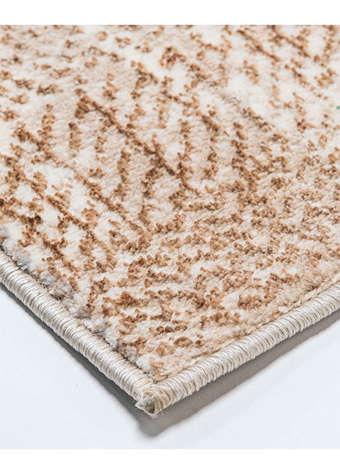 Tapete Abstracto Beige con Hileras Tejidas en Verde