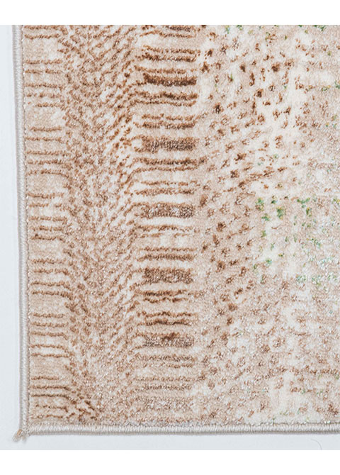 Tapete Abstracto Beige con Hileras Tejidas en Verde