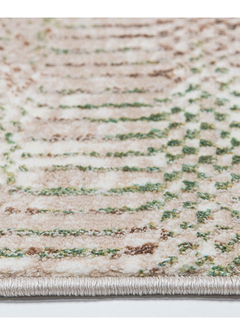 Tapete Abstracto Beige con Hileras Tejidas en Verde