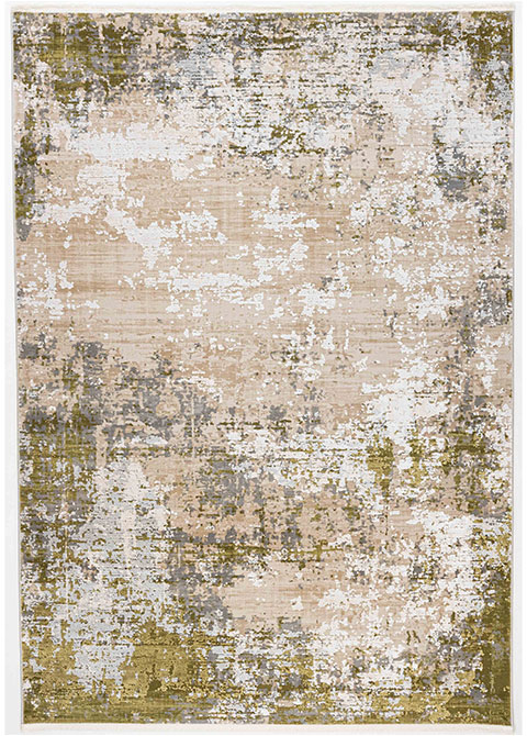 Tapete Abstracto Beige con Desgaste en Verde Oliva