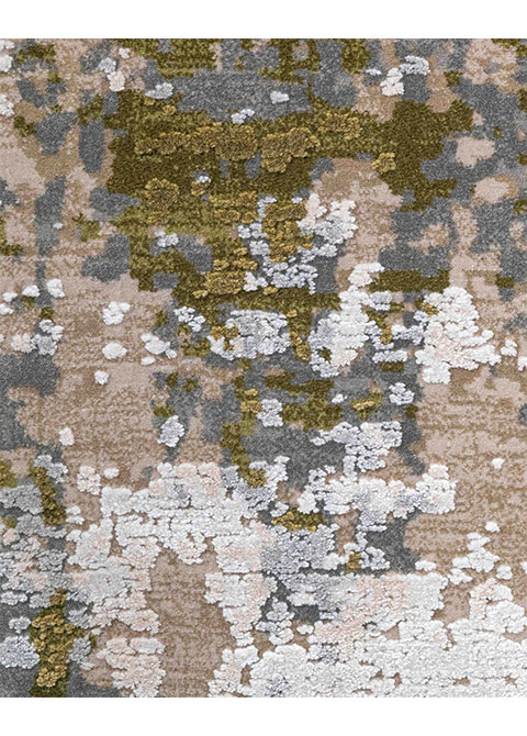 Tapete Abstracto Beige con Desgaste en Verde Oliva - Vista alternativa