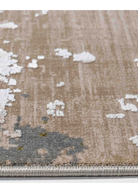 Tapete Abstracto Beige con Desgaste en Verde Oliva