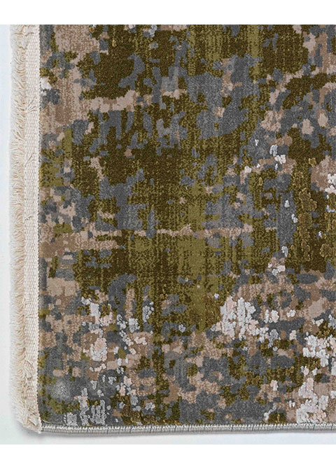 Tapete Abstracto Beige con Desgaste en Verde Oliva