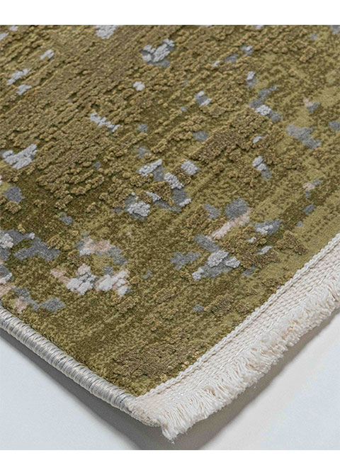 Tapete Abstracto Beige con Desgaste en Verde Oliva